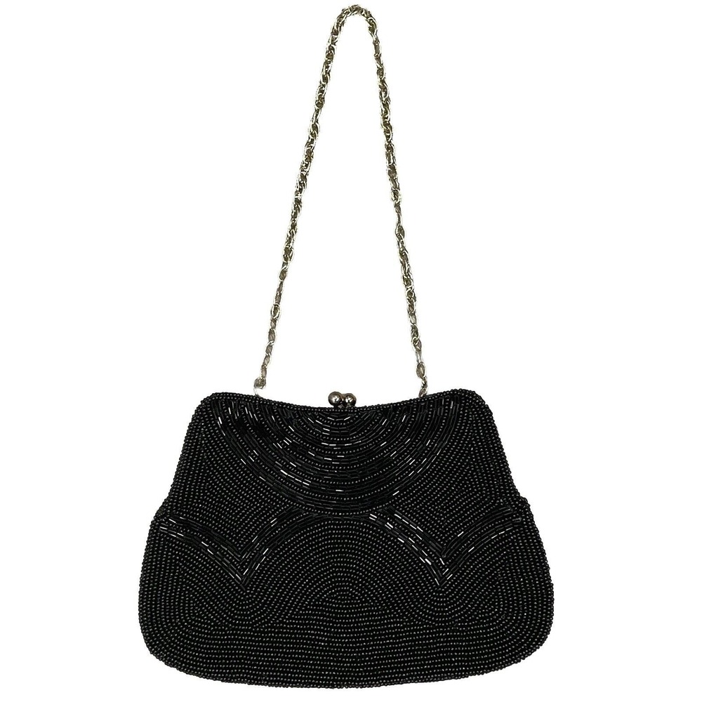 Vintage Womens Beaded Clutch Handbag Glam Dark Romantic 90s Evening Party